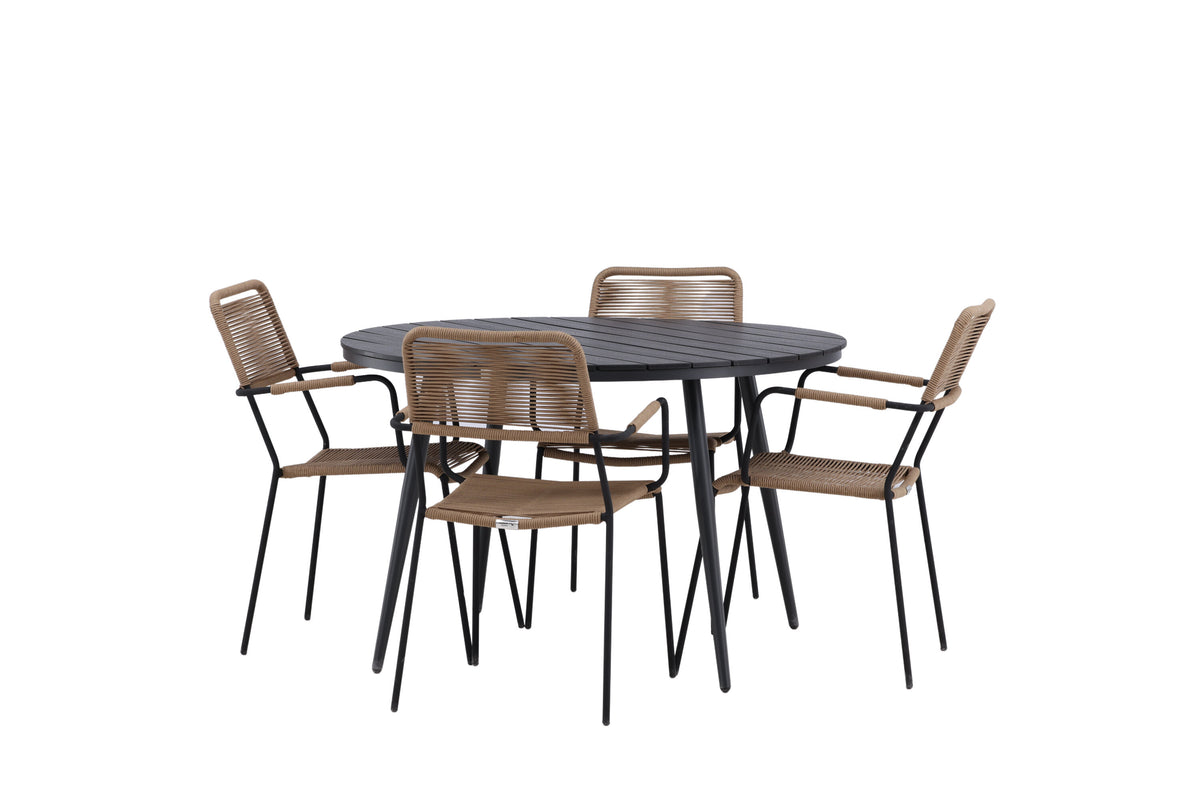 Break Matbord med Lindos Stolarna – Bord: ⌀120 Stol: 66x85x55