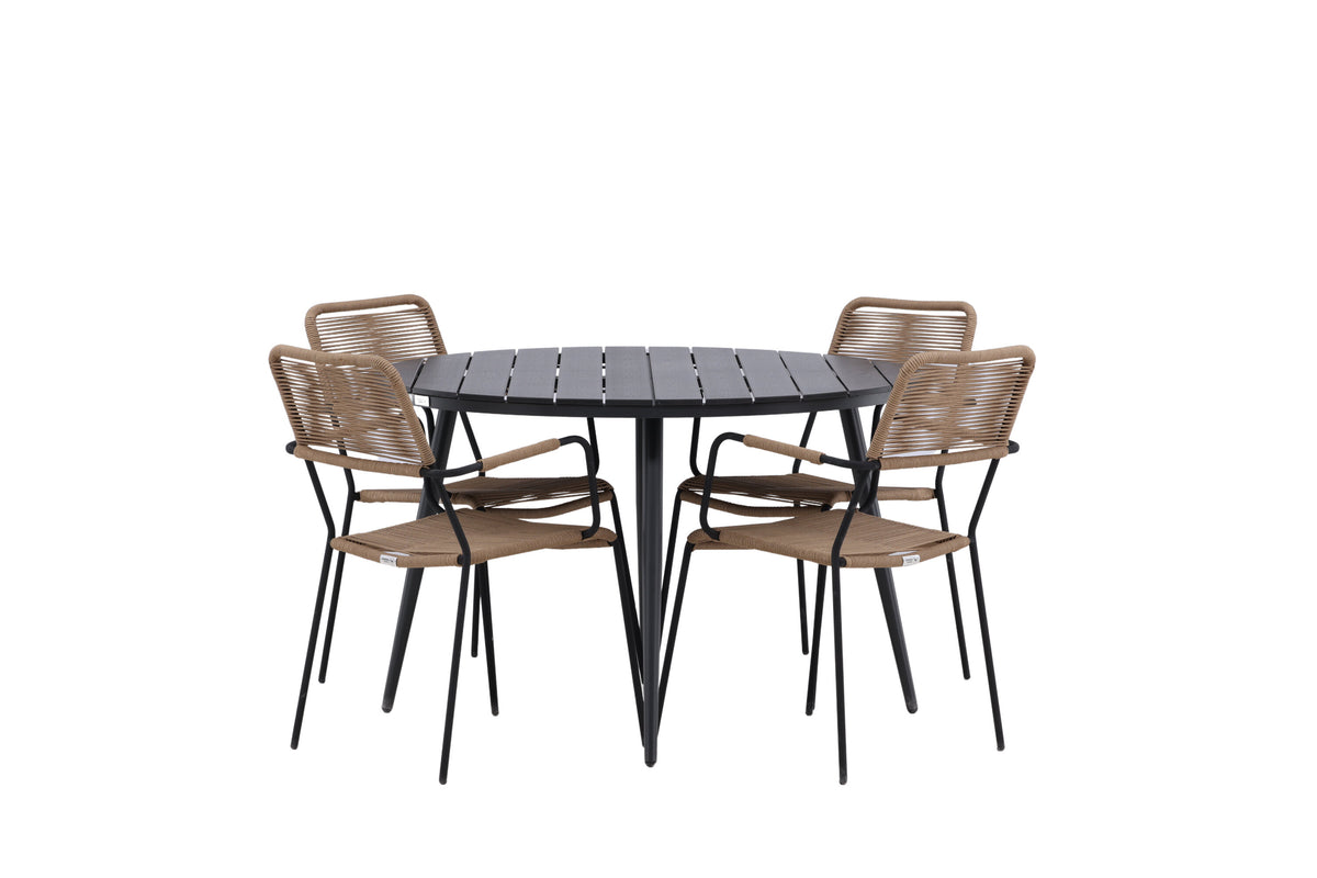 Break Matbord med Lindos Stolarna – Bord: ⌀120 Stol: 66x85x55
