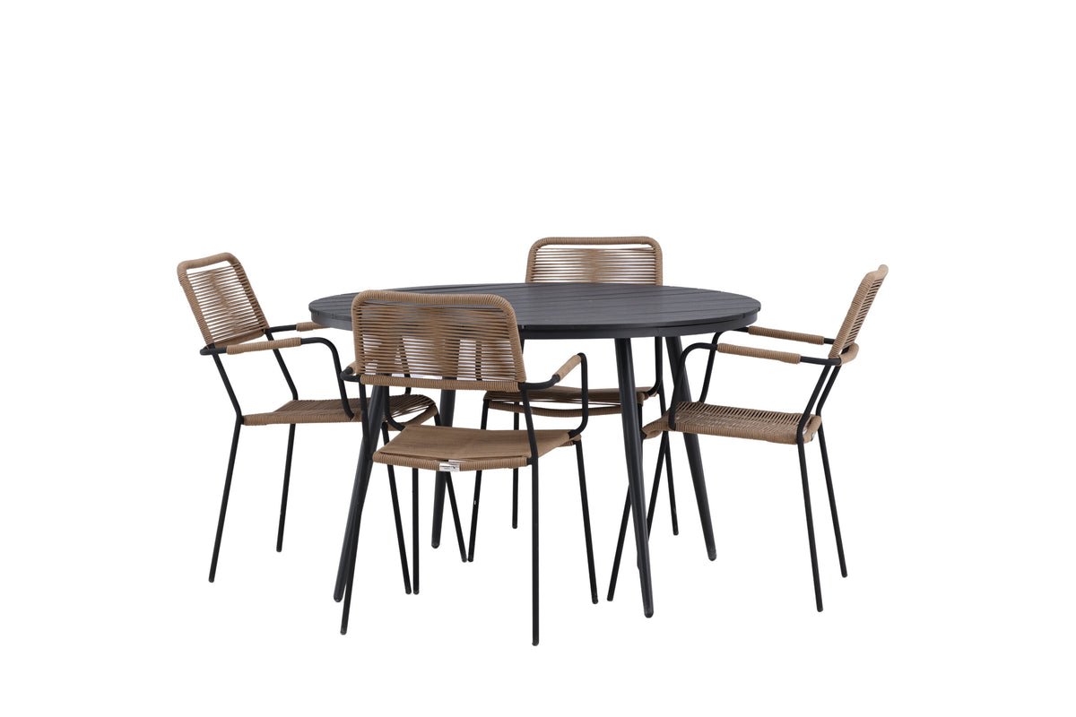 Break Matbord med Lindos Stolarna – Bord: ⌀120 Stol: 66x85x55