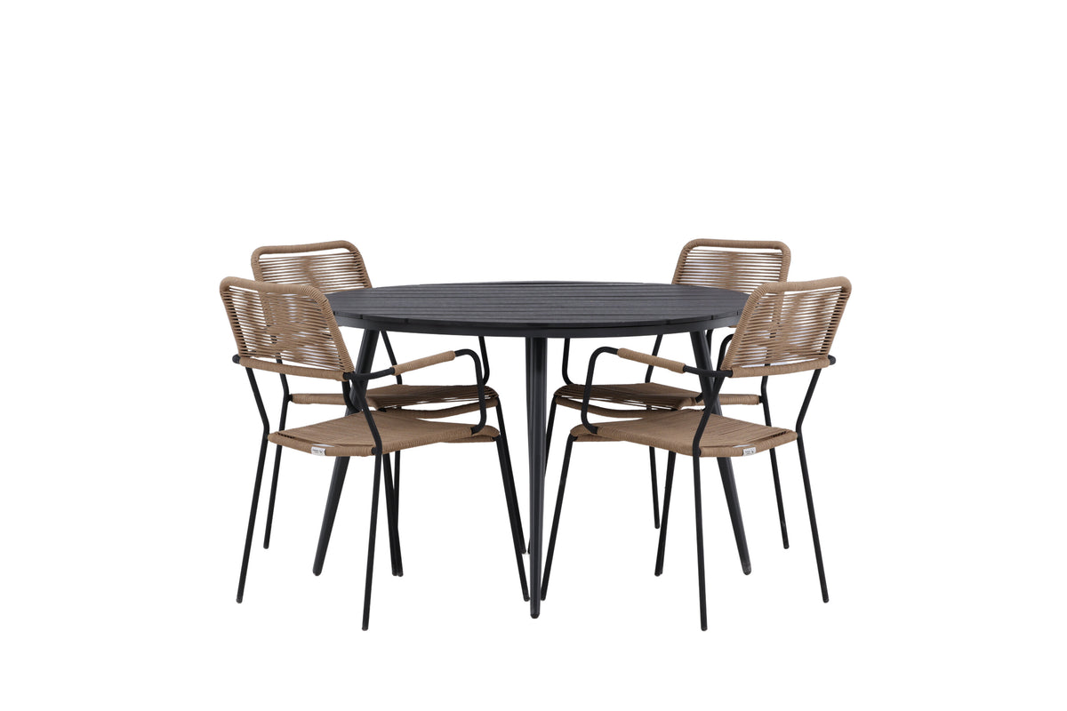Break Matbord med Lindos Stolarna – Bord: ⌀120 Stol: 66x85x55