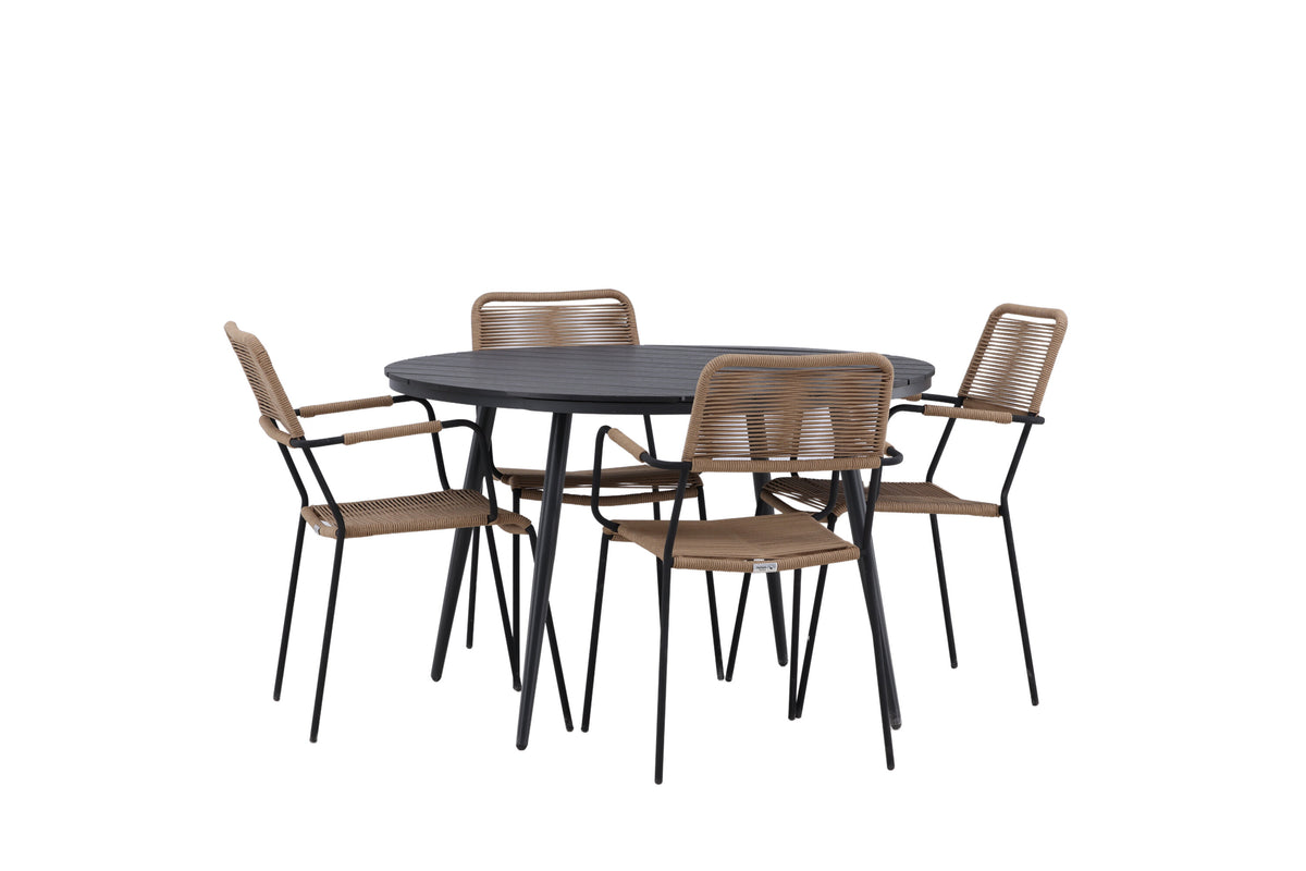 Break Matbord med Lindos Stolarna – Bord: ⌀120 Stol: 66x85x55