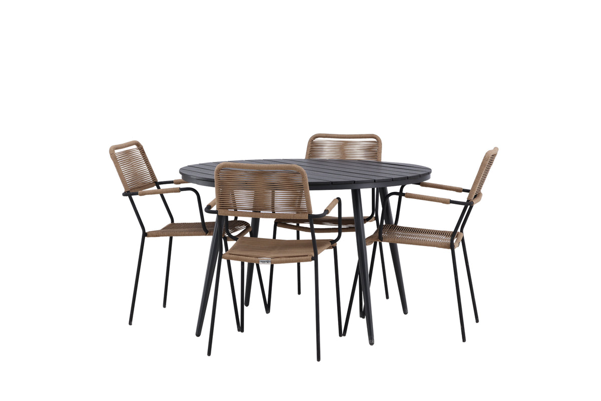 Break Matbord med Lindos Stolarna – Bord: ⌀120 Stol: 66x85x55
