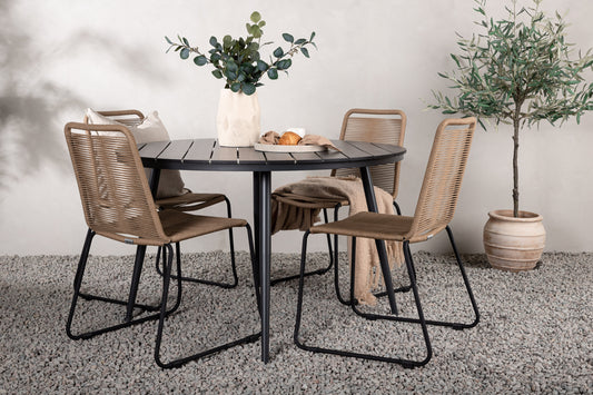 Break Matbord med Lindos Stolarna – Bord: ⌀120 Stol: 59x86x57
