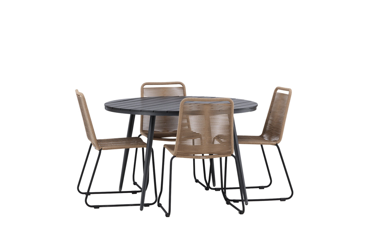 Break Matbord med Lindos Stolarna – Bord: ⌀120 Stol: 59x86x57