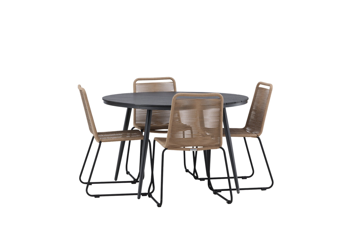 Break Matbord med Lindos Stolarna – Bord: ⌀120 Stol: 59x86x57