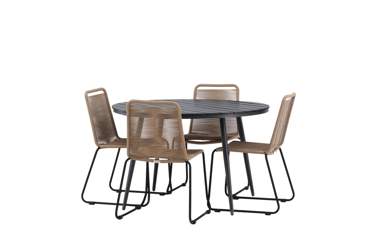 Break Matbord med Lindos Stolarna – Bord: ⌀120 Stol: 59x86x57