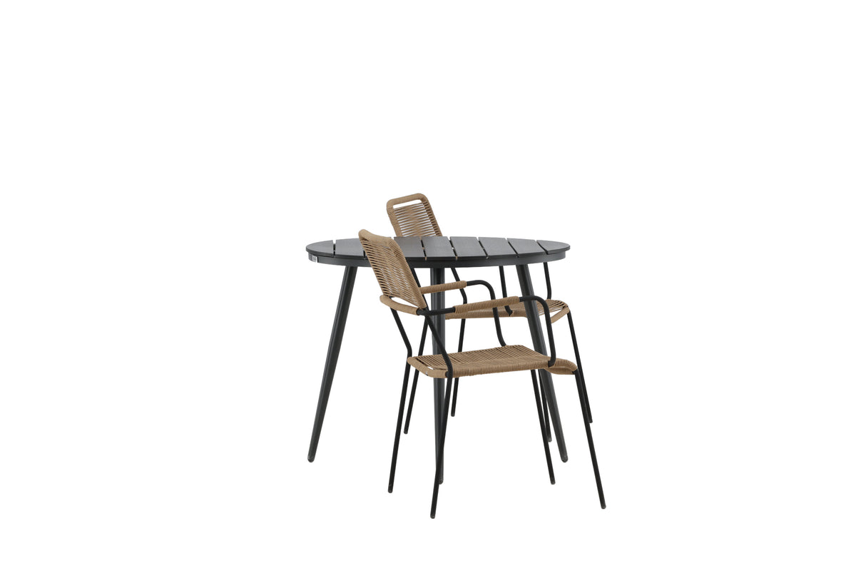 Break Matbord med Lindos Stolarna – Bord: ⌀90 Stol: 66x85x55