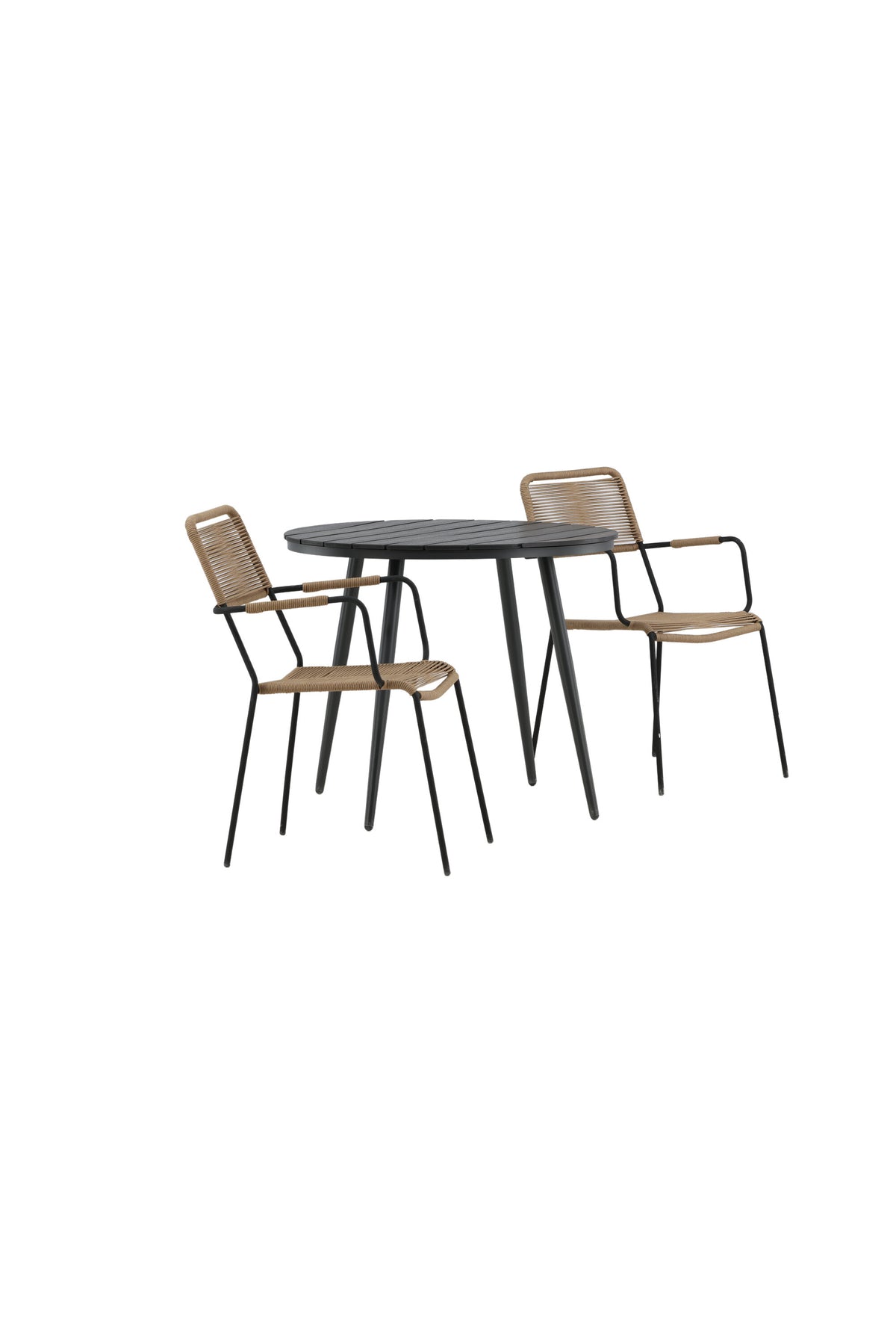 Break Matbord med Lindos Stolarna – Bord: ⌀90 Stol: 66x85x55