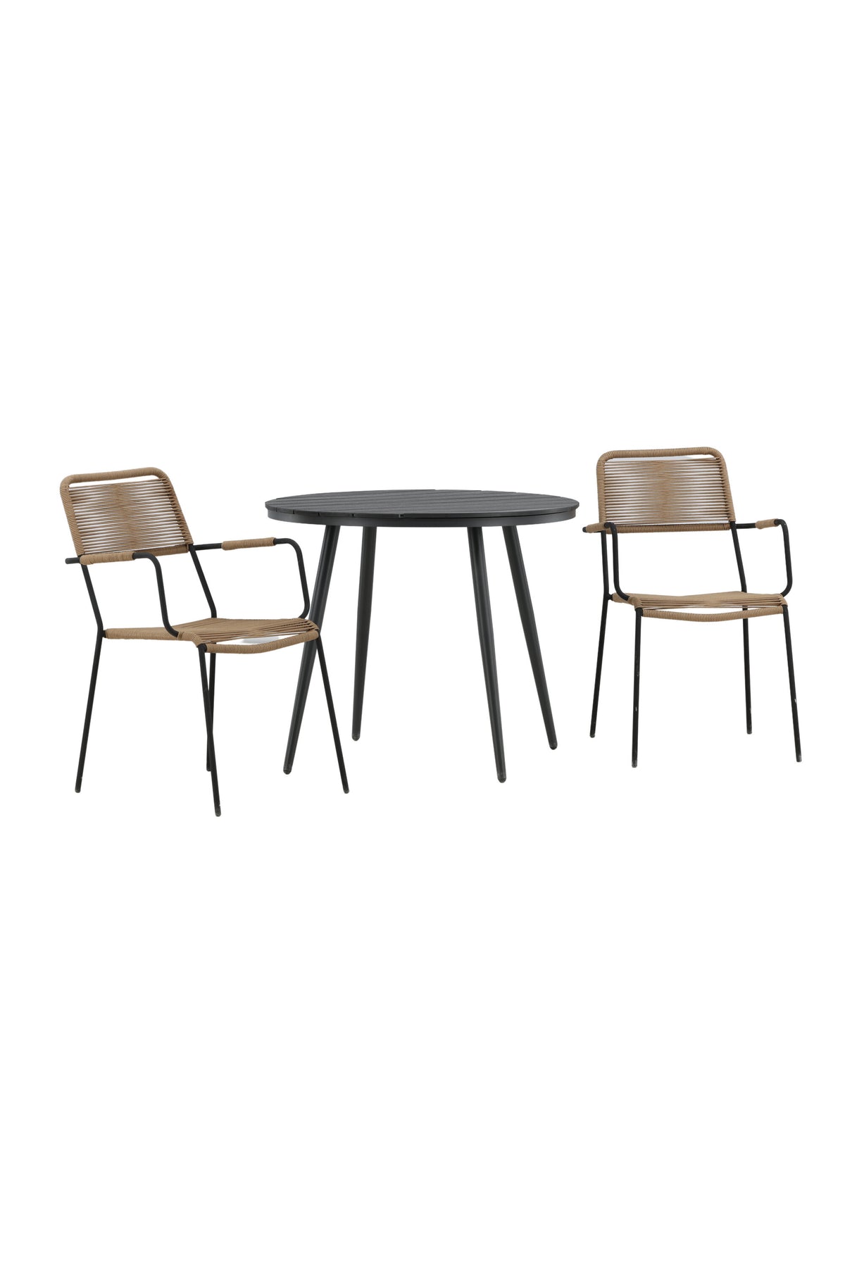 Break Matbord med Lindos Stolarna – Bord: ⌀90 Stol: 66x85x55