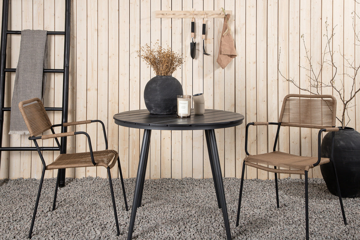 Break Matbord med Lindos Stolarna – Bord: ⌀90 Stol: 66x85x55