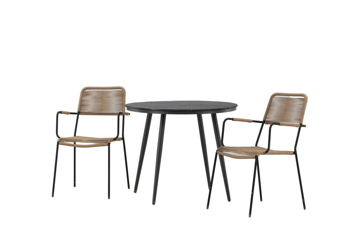 Break Matbord med Lindos Stolarna – Bord: ⌀90 Stol: 66x85x55