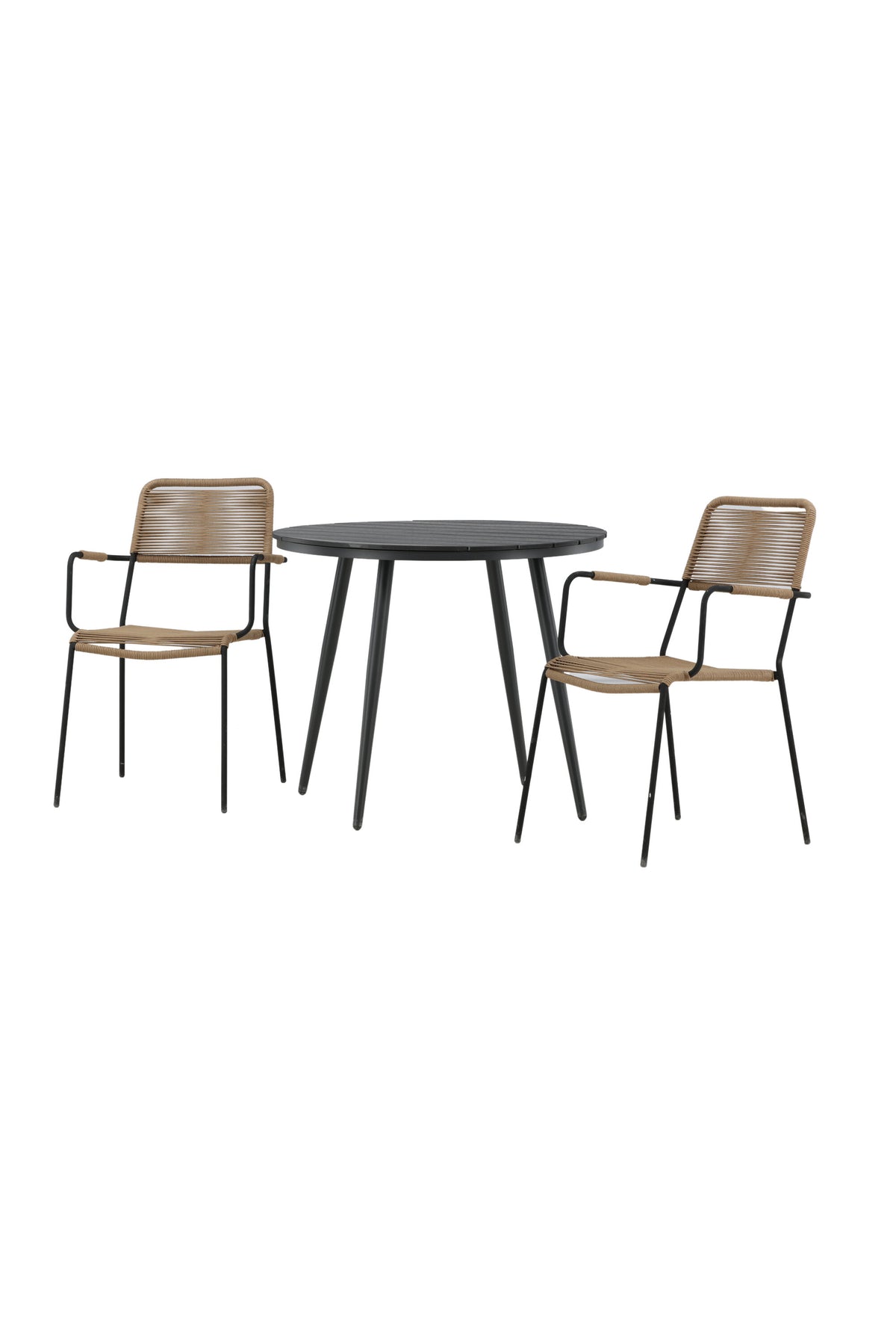Break Matbord med Lindos Stolarna – Bord: ⌀90 Stol: 66x85x55