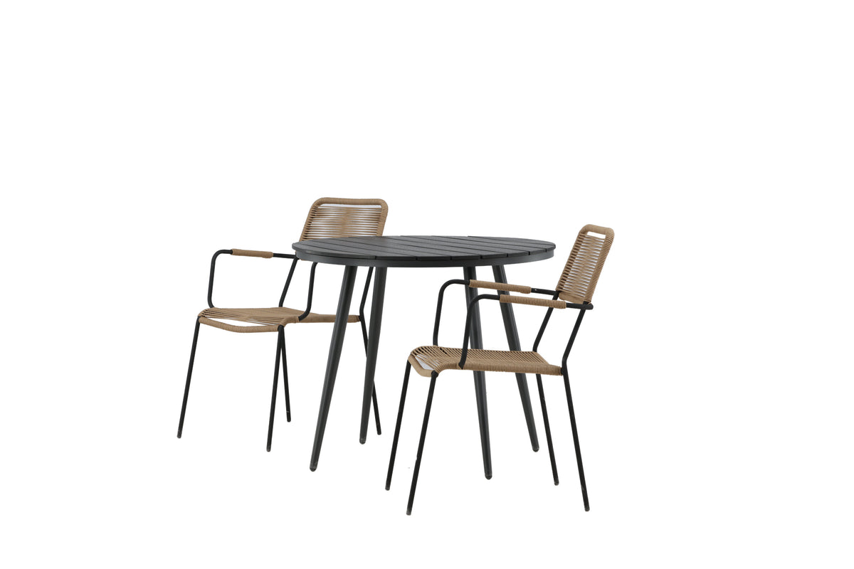 Break Matbord med Lindos Stolarna – Bord: ⌀90 Stol: 66x85x55