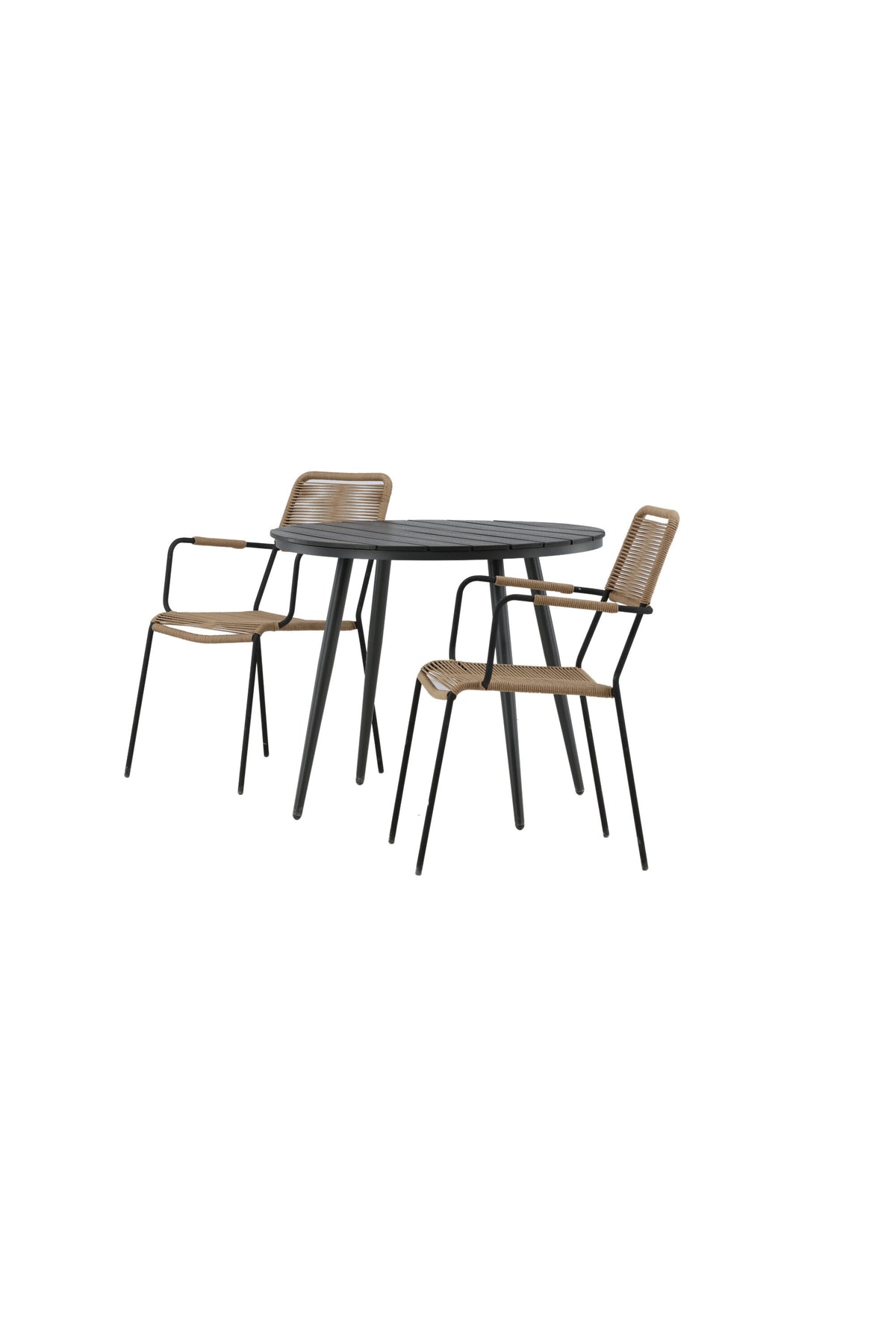 Break Matbord med Lindos Stolarna – Bord: ⌀90 Stol: 66x85x55