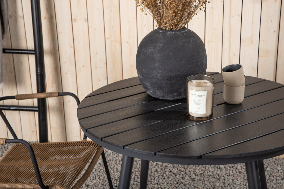 Break Matbord med Lindos Stolarna – Bord: ⌀90 Stol: 66x85x55