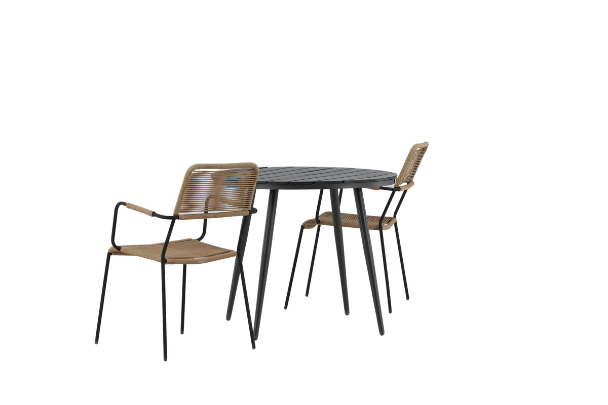 Break Matbord med Lindos Stolarna – Bord: ⌀90 Stol: 66x85x55