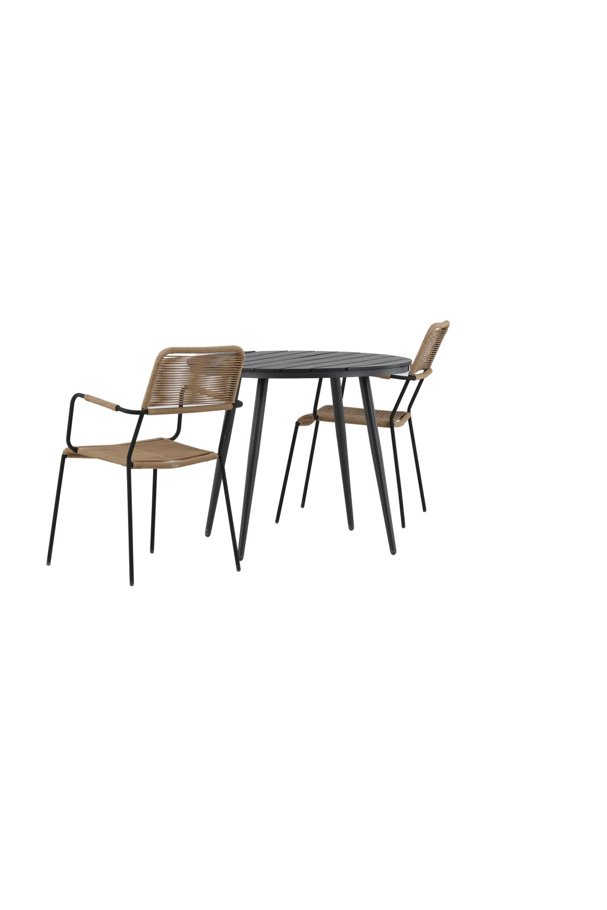 Break Matbord med Lindos Stolarna – Bord: ⌀90 Stol: 66x85x55