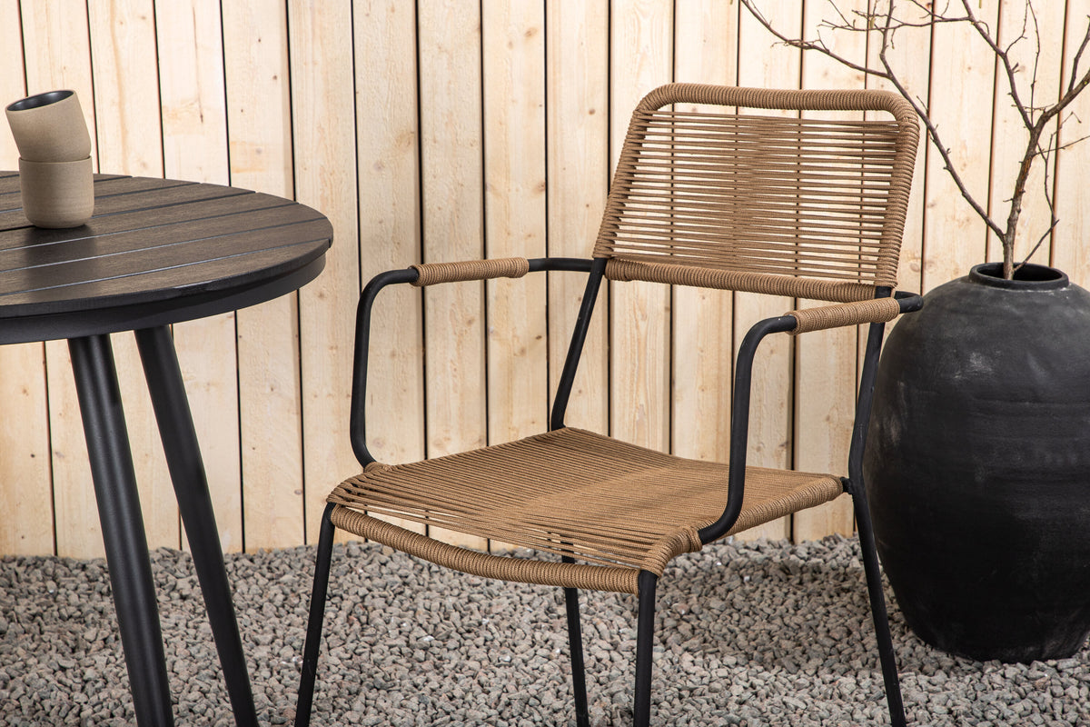 Break Matbord med Lindos Stolarna – Bord: ⌀90 Stol: 66x85x55