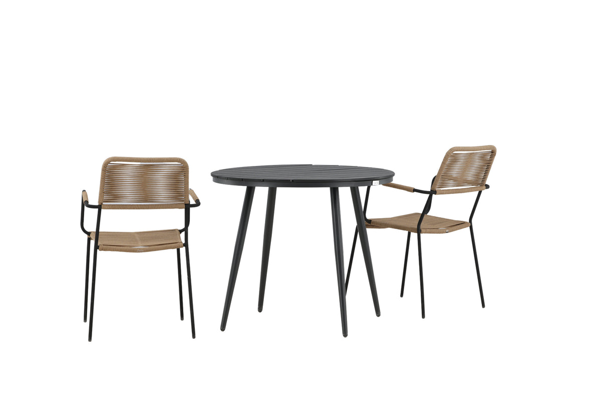 Break Matbord med Lindos Stolarna – Bord: ⌀90 Stol: 66x85x55