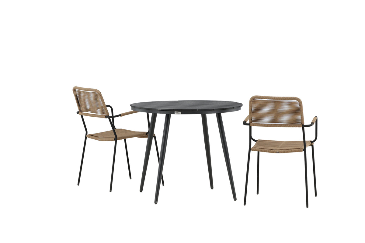 Break Matbord med Lindos Stolarna – Bord: ⌀90 Stol: 66x85x55