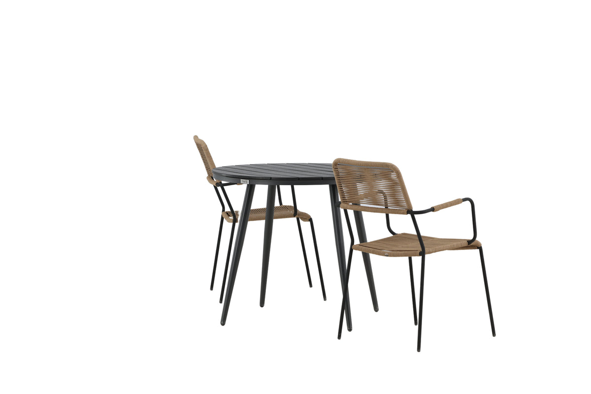 Break Matbord med Lindos Stolarna – Bord: ⌀90 Stol: 66x85x55