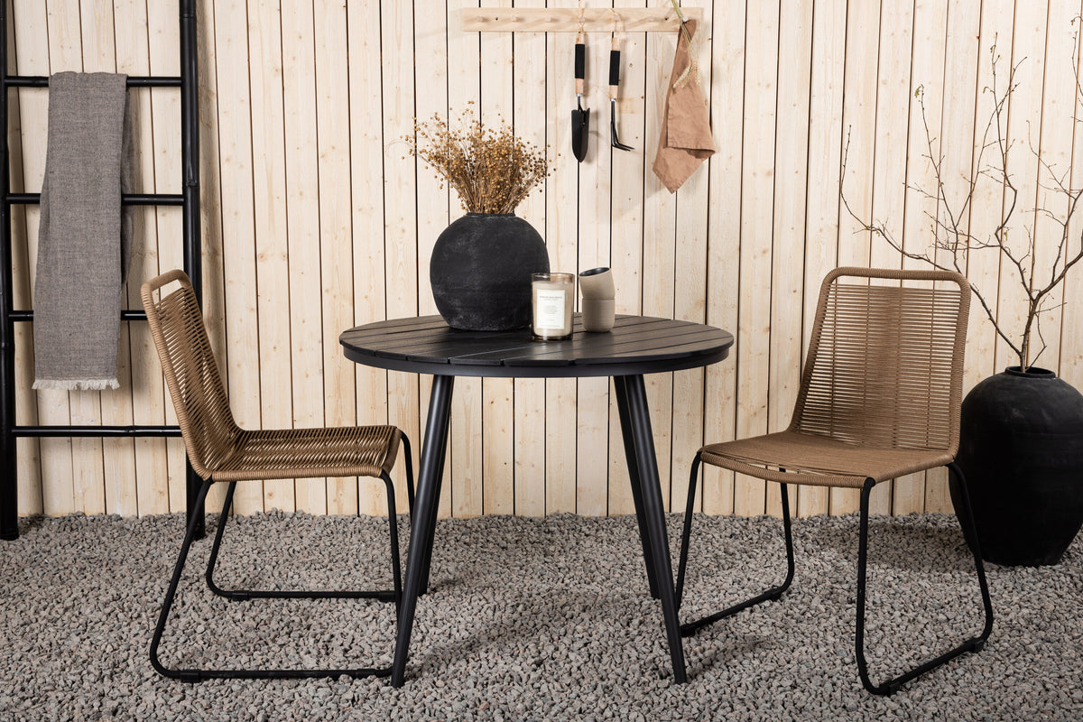 Break Matbord med Lindos Stolarna – Bord: ⌀90 Stol: 59x86x57