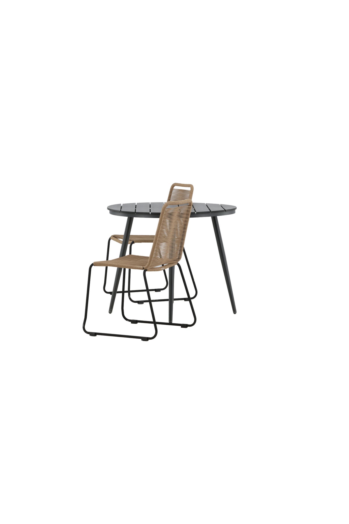 Break Matbord med Lindos Stolarna – Bord: ⌀90 Stol: 59x86x57