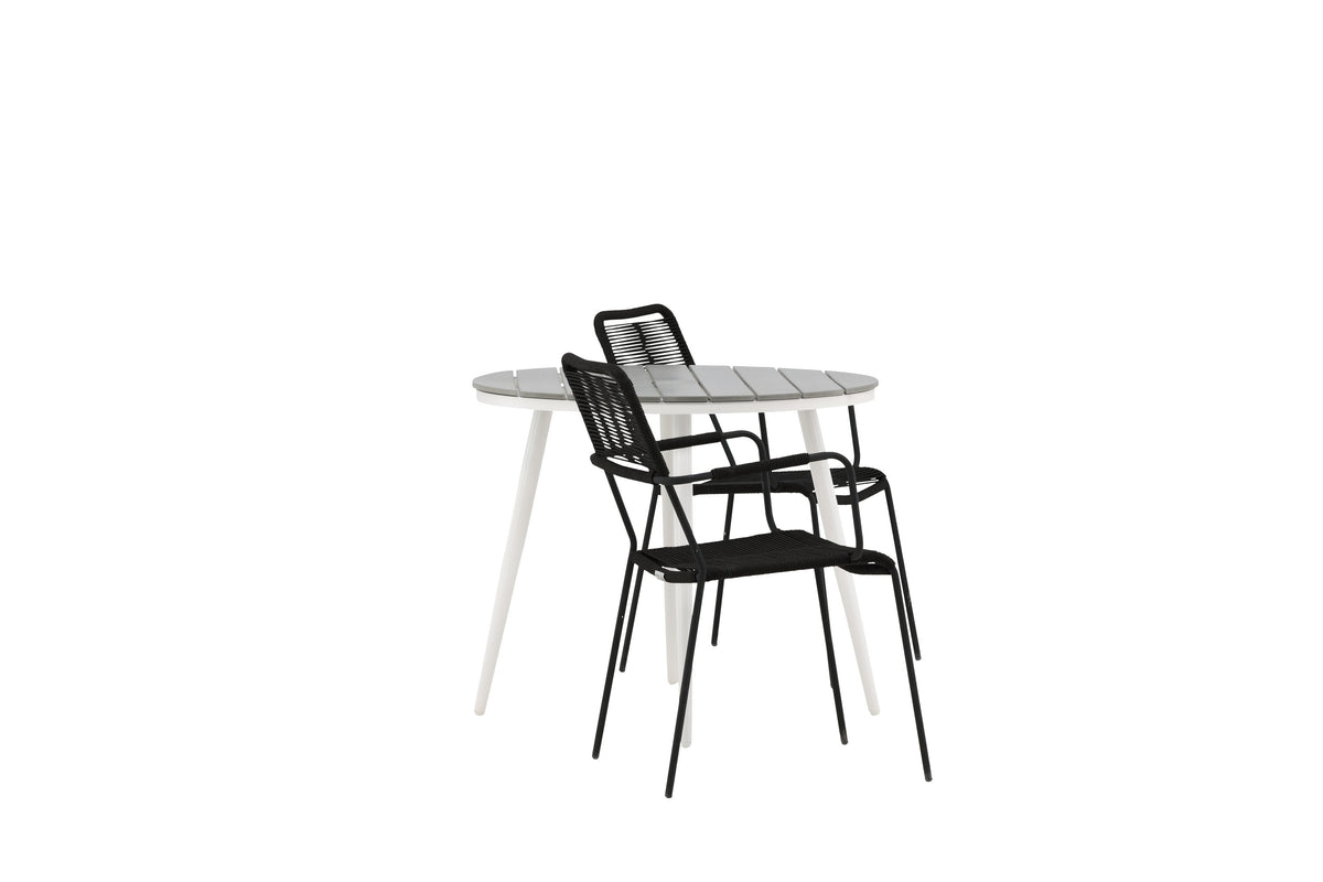 Break Matbord med Lindos Stolarna – Bord: ⌀90 Stol: 66x85x55