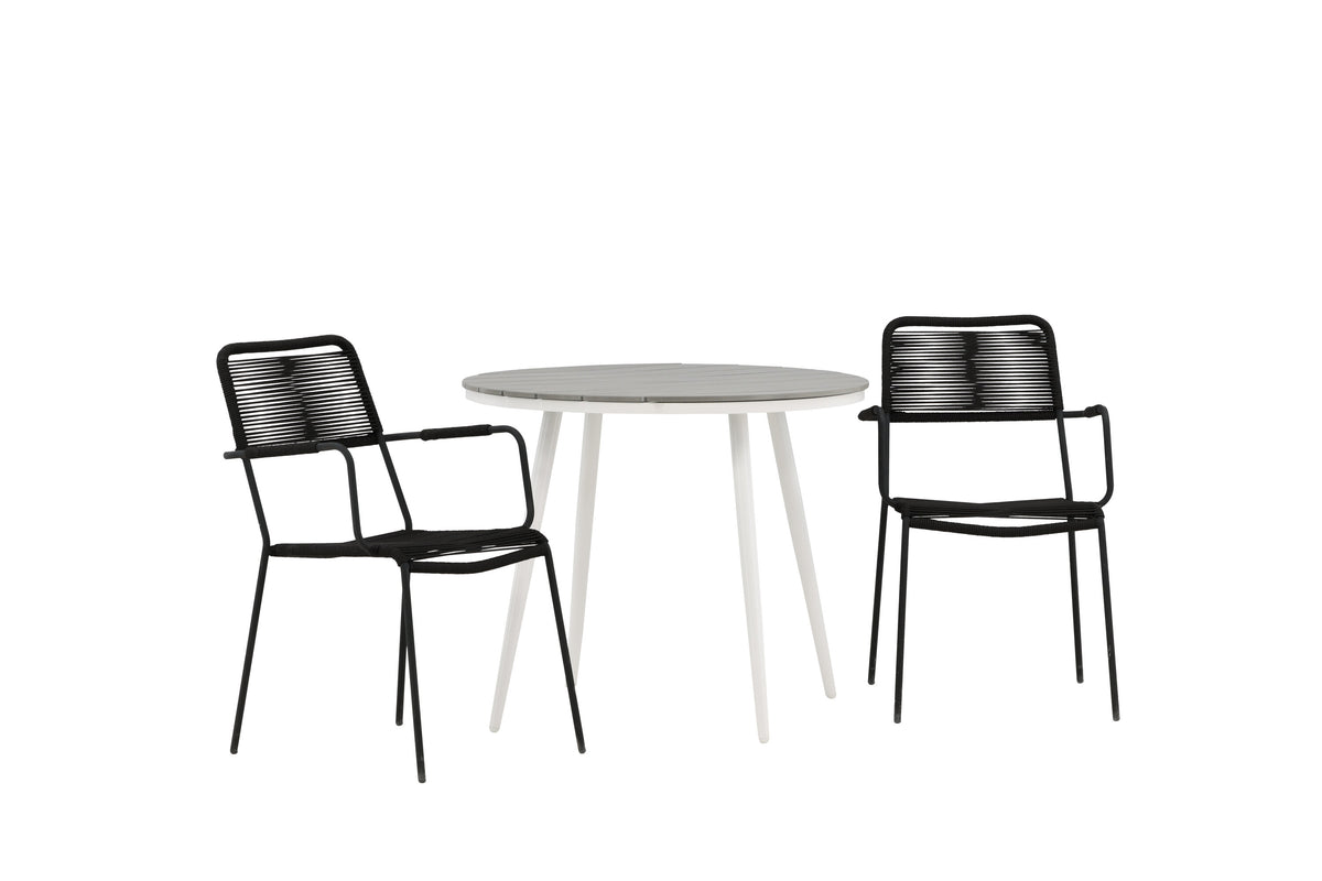 Break Matbord med Lindos Stolarna – Bord: ⌀90 Stol: 66x85x55