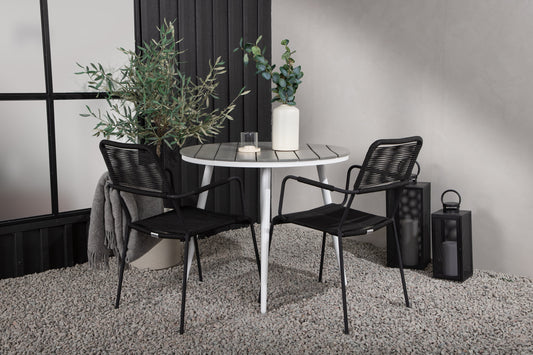 Break Matbord med Lindos Stolarna – Bord: ⌀90 Stol: 66x85x55