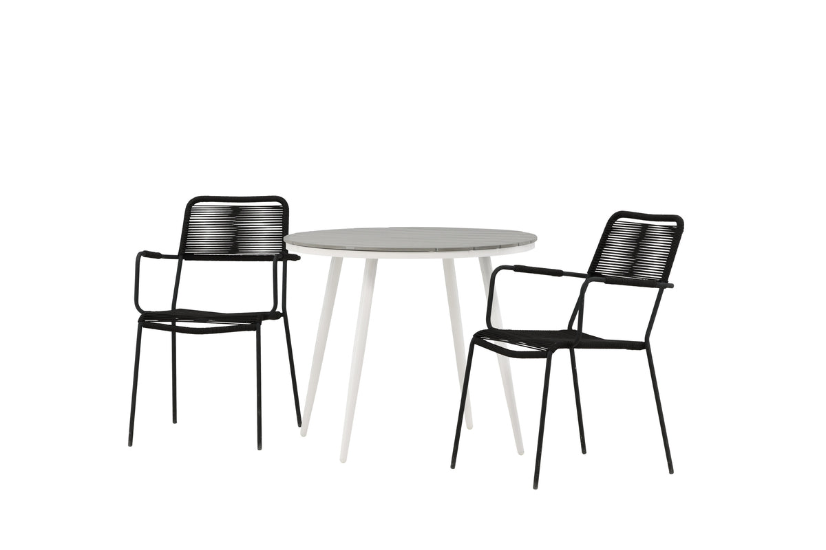 Break Matbord med Lindos Stolarna – Bord: ⌀90 Stol: 66x85x55