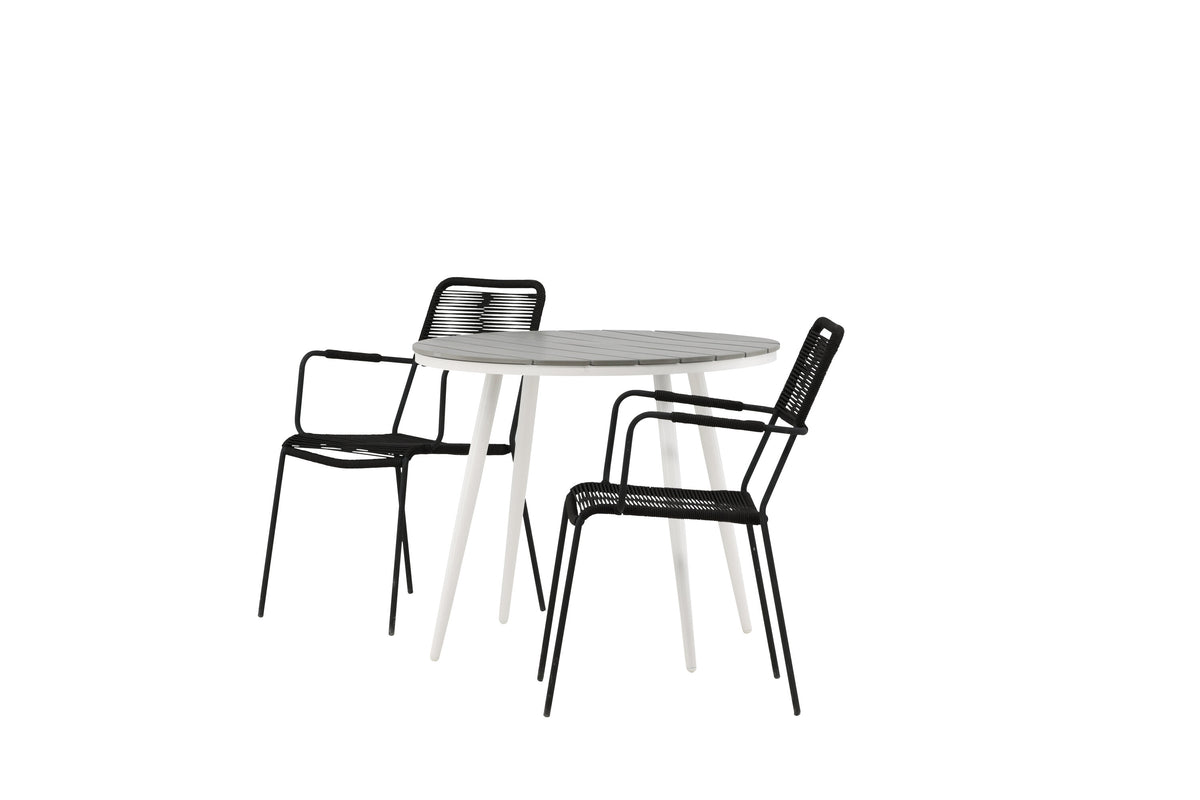 Break Matbord med Lindos Stolarna – Bord: ⌀90 Stol: 66x85x55