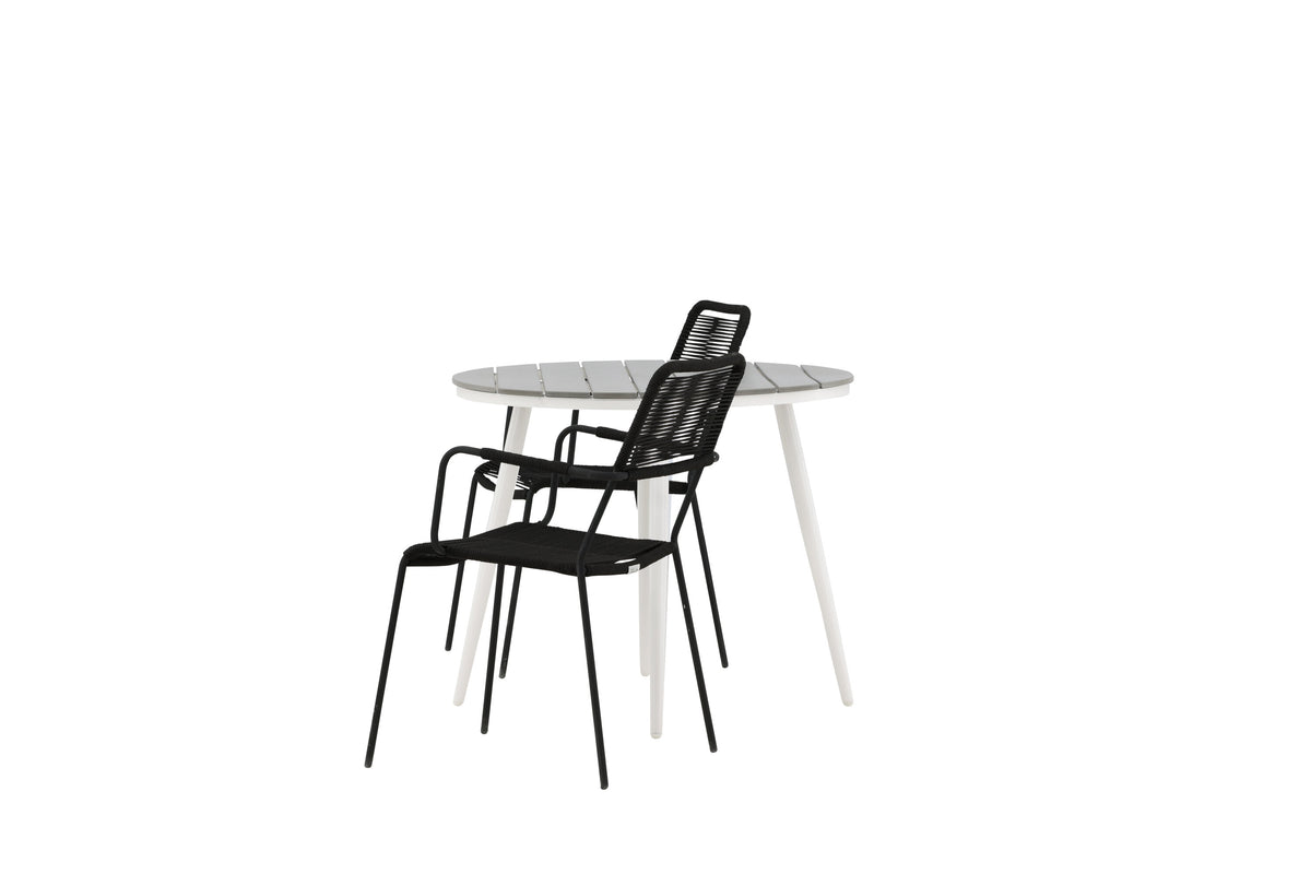 Break Matbord med Lindos Stolarna – Bord: ⌀90 Stol: 66x85x55