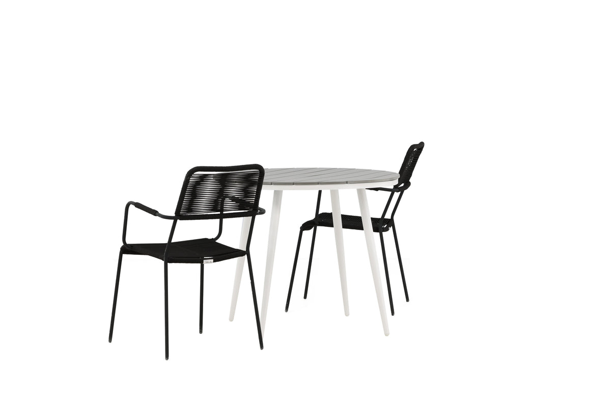Break Matbord med Lindos Stolarna – Bord: ⌀90 Stol: 66x85x55