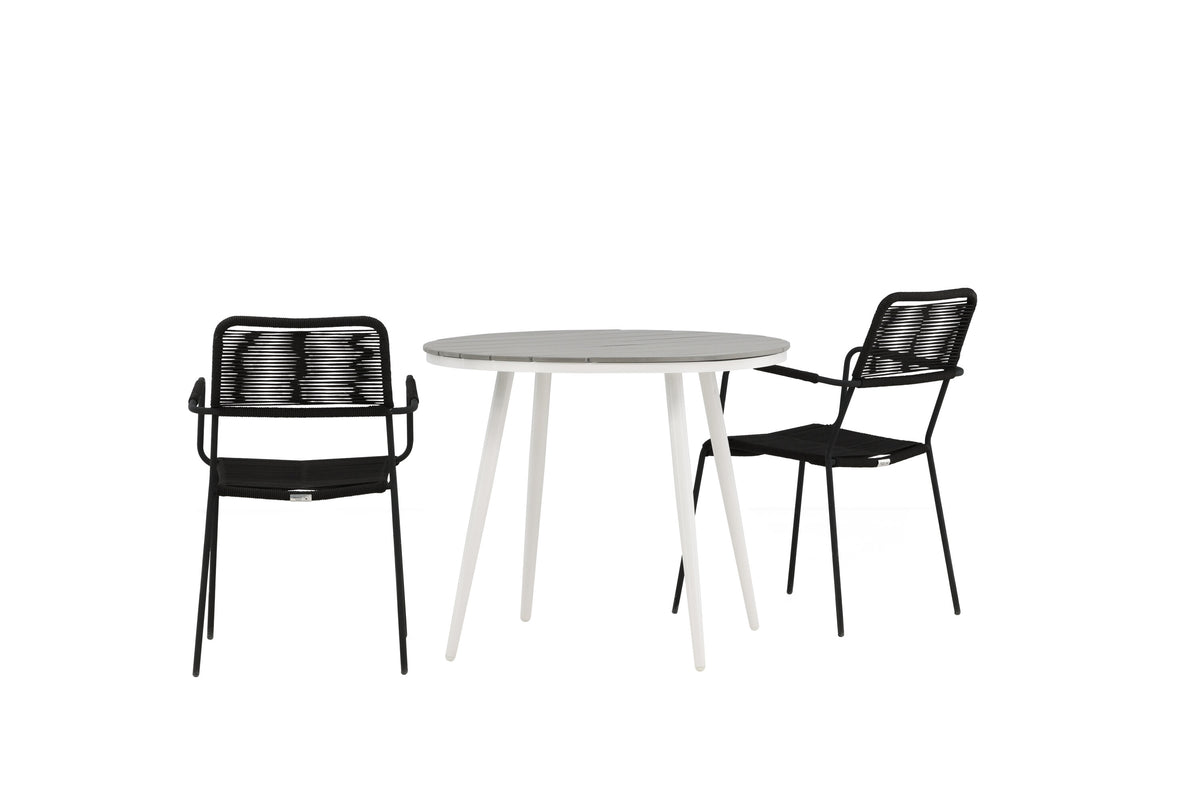 Break Matbord med Lindos Stolarna – Bord: ⌀90 Stol: 66x85x55