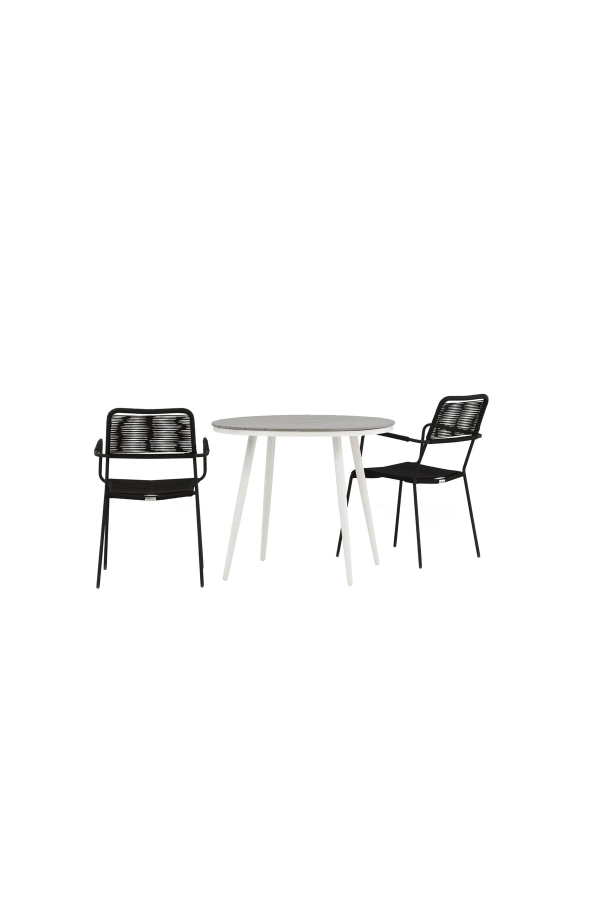 Break Matbord med Lindos Stolarna – Bord: ⌀90 Stol: 66x85x55