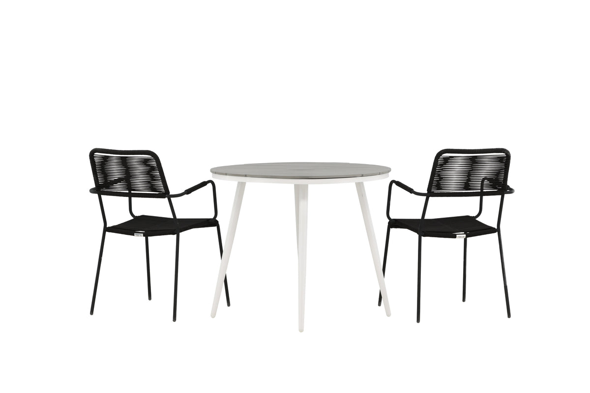 Break Matbord med Lindos Stolarna – Bord: ⌀90 Stol: 66x85x55