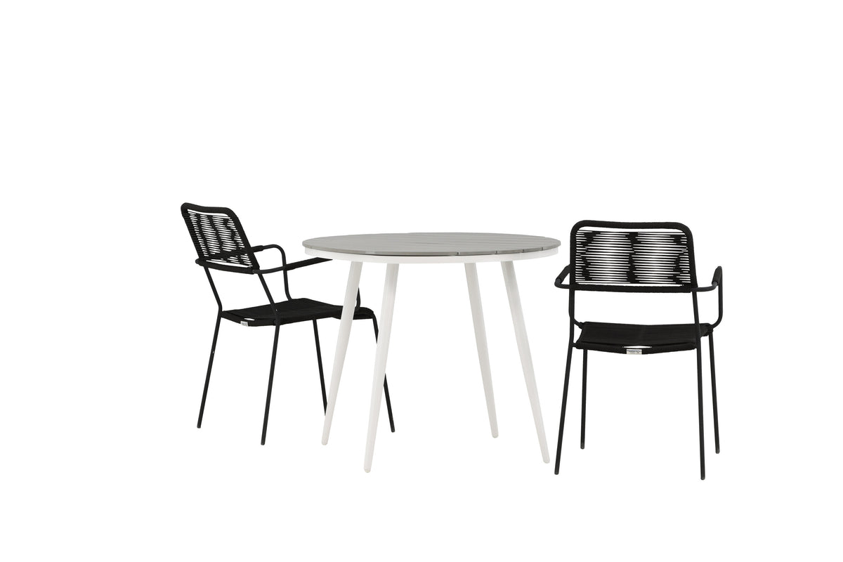 Break Matbord med Lindos Stolarna – Bord: ⌀90 Stol: 66x85x55