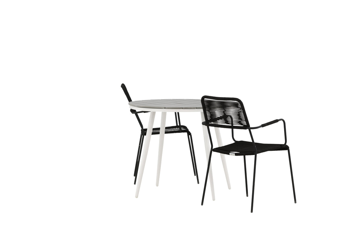 Break Matbord med Lindos Stolarna – Bord: ⌀90 Stol: 66x85x55