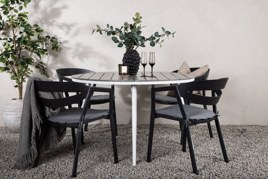 Break Matbord med Slit Stolarna – Bord: ⌀120 Stol: 62x76x59