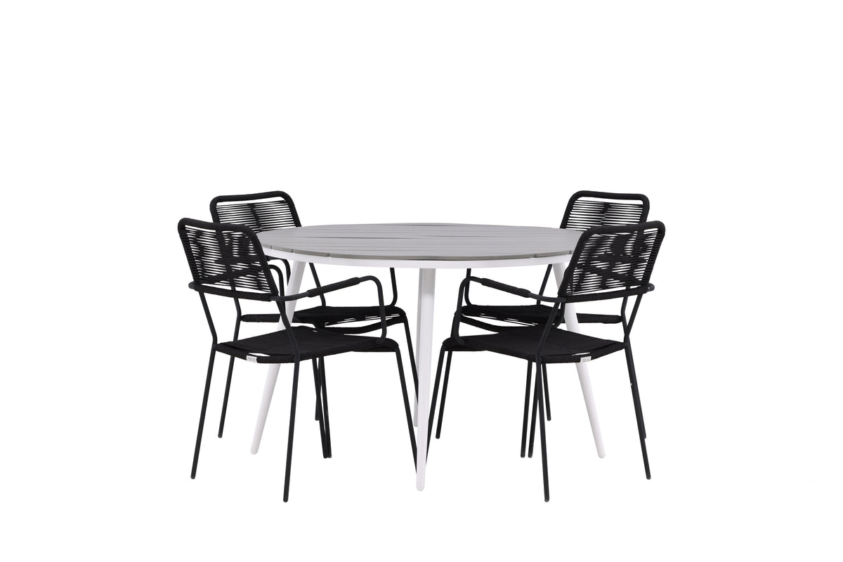 Break Matbord med Lindos Stolarna – Bord: ⌀120 Stol: 66x85x55
