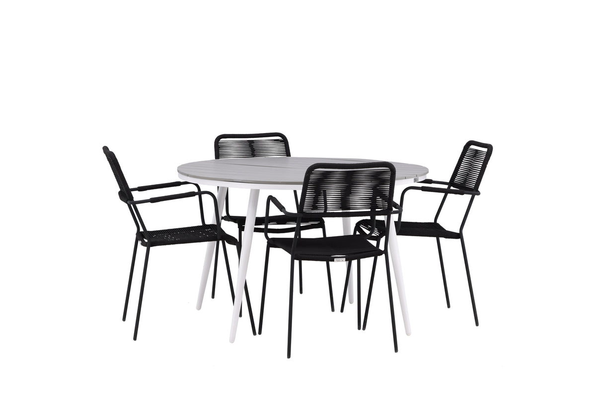 Break Matbord med Lindos Stolarna – Bord: ⌀120 Stol: 66x85x55