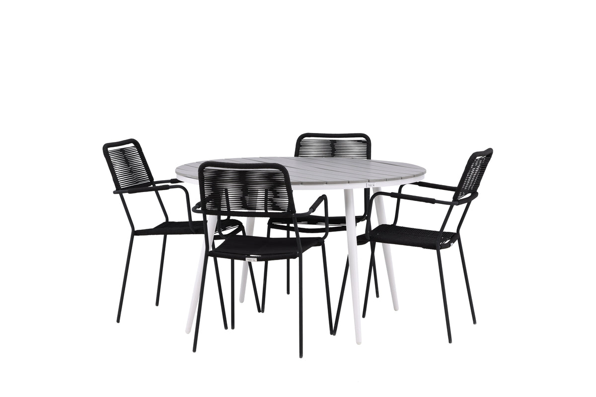 Break Matbord med Lindos Stolarna – Bord: ⌀120 Stol: 66x85x55