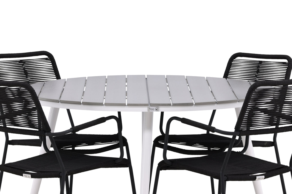 Break Matbord med Lindos Stolarna – Bord: ⌀120 Stol: 66x85x55