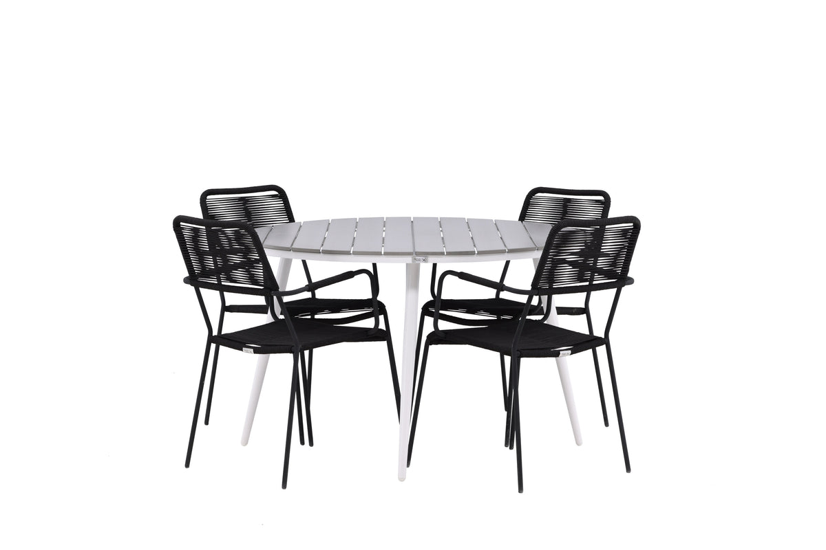 Break Matbord med Lindos Stolarna – Bord: ⌀120 Stol: 66x85x55