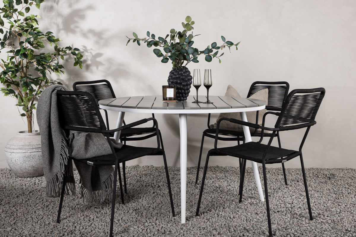 Break Matbord med Lindos Stolarna – Bord: ⌀120 Stol: 66x85x55