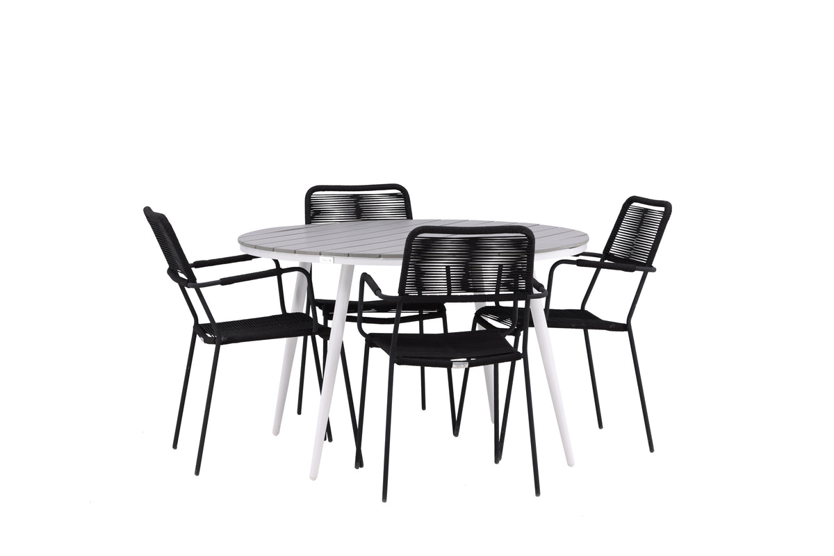 Break Matbord med Lindos Stolarna – Bord: ⌀120 Stol: 66x85x55