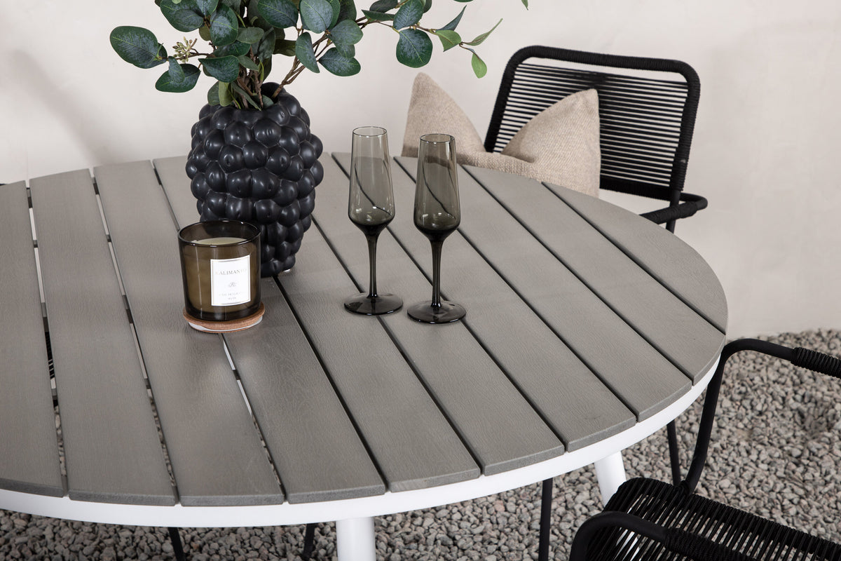 Break Matbord med Lindos Stolarna – Bord: ⌀120 Stol: 66x85x55