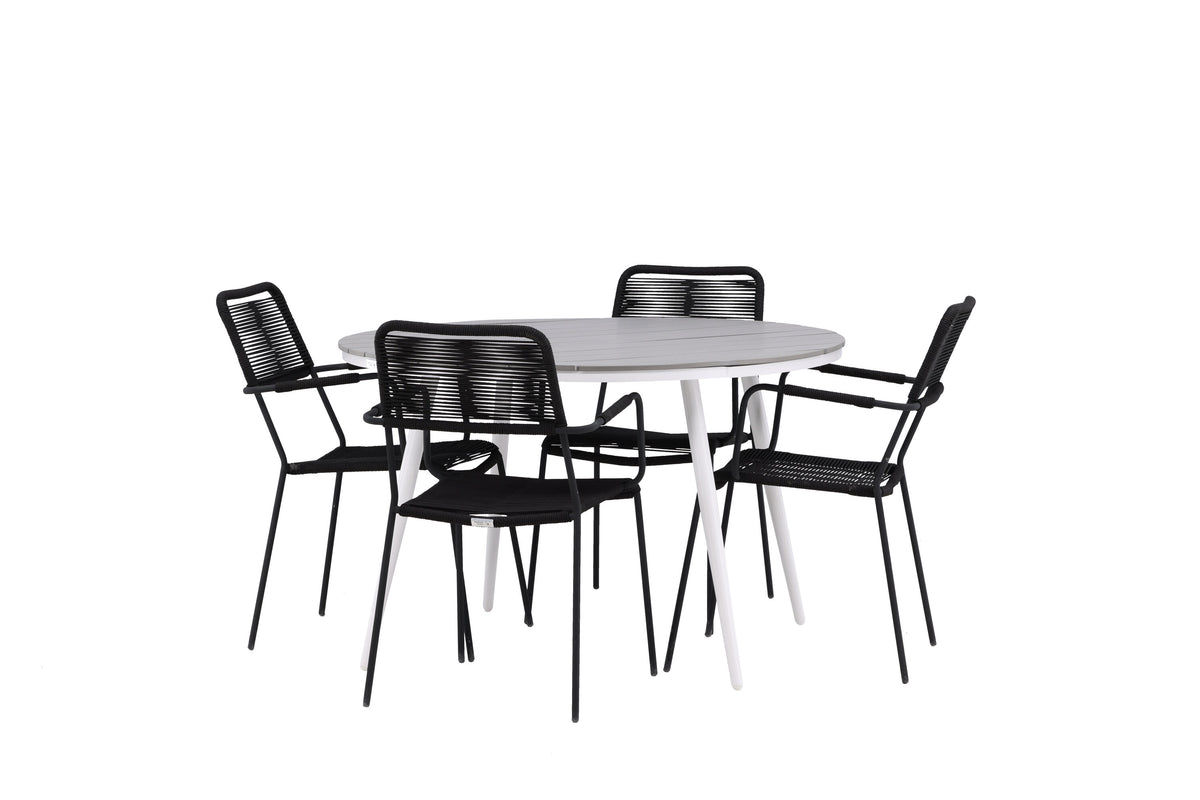Break Matbord med Lindos Stolarna – Bord: ⌀120 Stol: 66x85x55