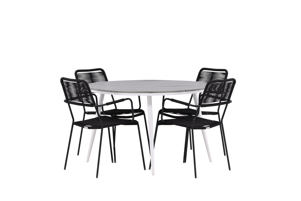 Break Matbord med Lindos Stolarna – Bord: ⌀120 Stol: 66x85x55